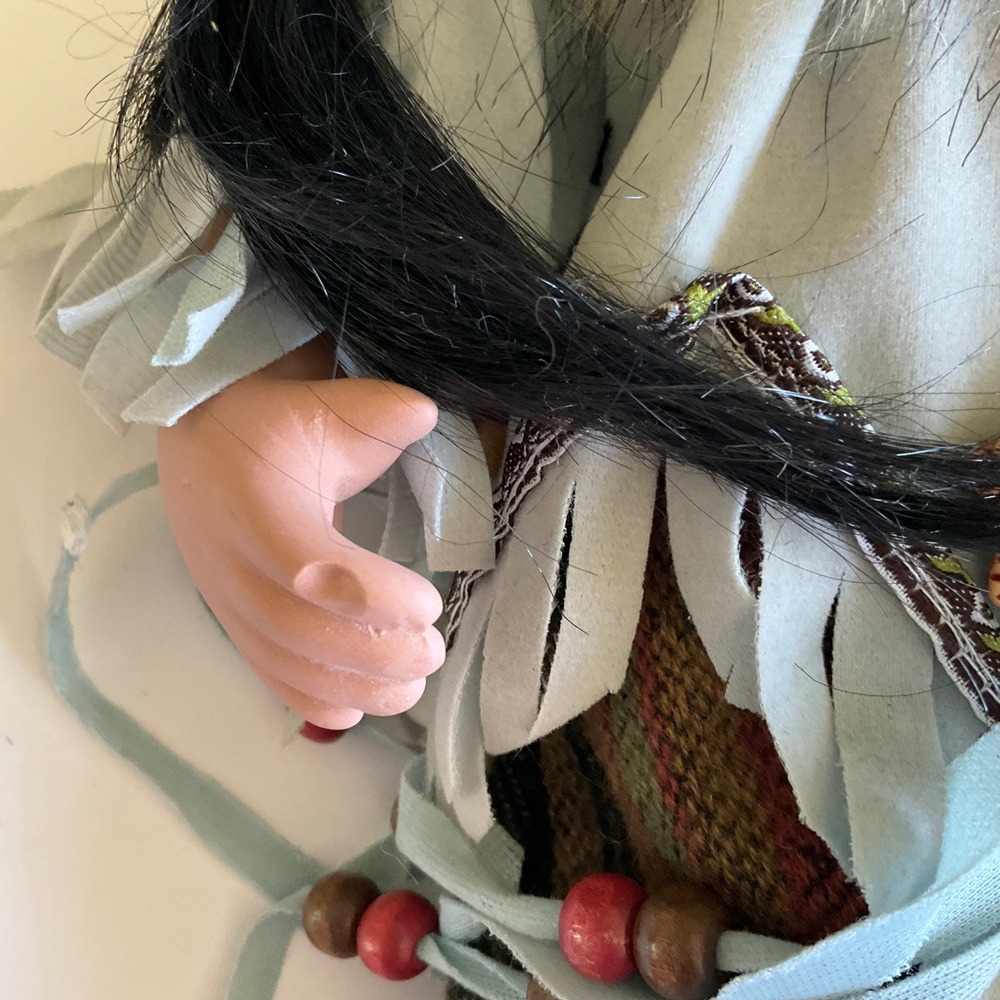 VTG Native American Porcelain Doll 16" Faux Fur Turquoise Pendant Southwest Deco - Picture 8 of 12